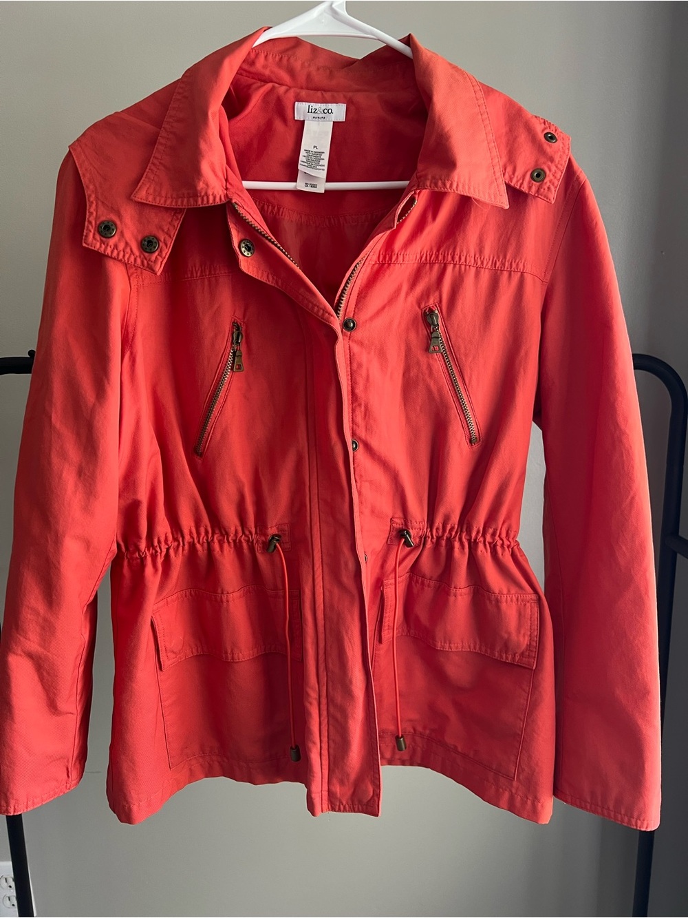 liz & co. Coral-Red Utility Jacket with Drawstring Waist